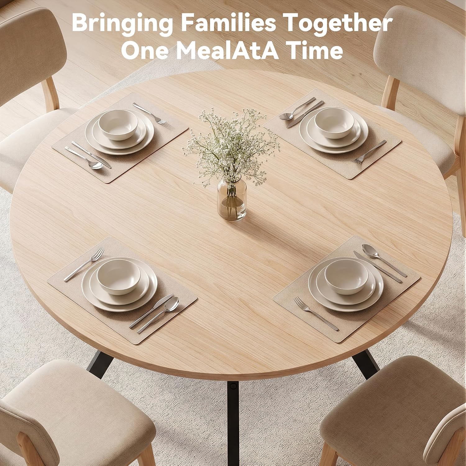 Miereirl 42.13" Round Dining Table for 4, Modern Kitchen Table with Open Storage Shelf, Wood Dining Table for Dining Room, Apartment, Small Spaces