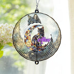 Personalized Cat & Moon Wind Spinner 3D Stainless Steel, Cat Garden Spinner Hanging Outdoor Decor, Wind Spinners Outdoor, Custom Gift for Grandmother, Mom, Wife
