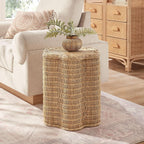 Modway Erika Scalloped Natural Rattan Side Table in Natural – 16 Inch Small Round Accent Stool with Flower-Shaped Top for Living Room, Bedroom, or Covered Patio