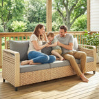 Outsunny Outdoor Patio Couch with Wide and Deep Seat, 3 Seater Wicker Outdoor Sofa with Wide Metal Armrests, Patio Furniture Couch with Cushions for Porch, Garden, Backyard, Gray | Removable Covers