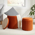 Royal Windsor Round Ottoman with Storage Set of 2, Storage Vanity Stool | Velvet Upholstered Round Storage Ottoman, Ottoman Coffee Table, Small Foot Stool for Living Room & Bedroom, Orange