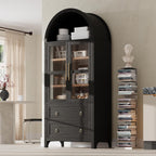 71" Tall Arched Kitchen Pantry Cabinet with 2 Drawers & Glass Doors, Modern Farmhouse Freestanding Storage Cabinet with Adjustable Shelves for Kitchen, Dining Room, Home Organizer(Black)