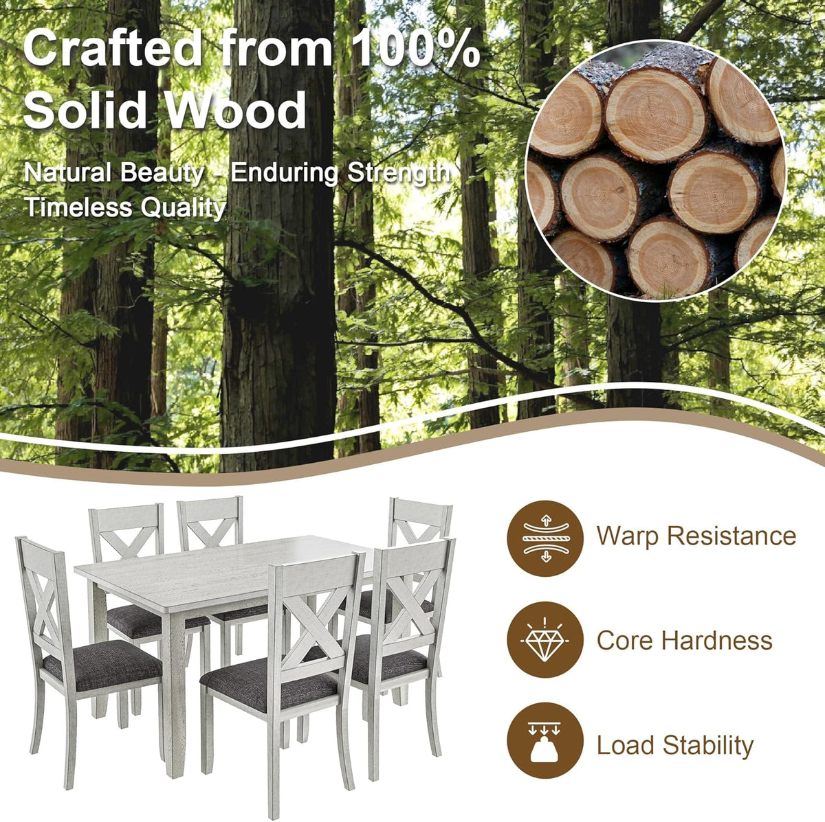 Peatuk Solid Wood Dining Chair Set of 2, Part of Dining Table Set, Mix and Match Table, Chair Sold Separately for Dining Room, Kitchen, Grey