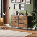 WLIVE Dresser for Bedroom with 6 Drawers, Wide Fabric Dresser TV Stand for 50 Inches TV, with Metal Frame, Wooden Top, Fabric Storage Dresser for Bedroom, Hallway, Entryway, Rustic Brown