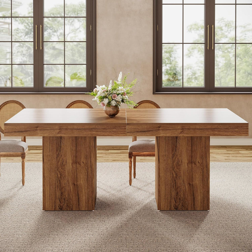 Tribesigns 39-Inch Square Dining Table for 4, Farmhouse Small Kitchen Dinner Eating Table with Sturdy Pedestal Base, Wooden Dining Room Furniture for Dining Room, Kitchen, Apartments (Walnut)