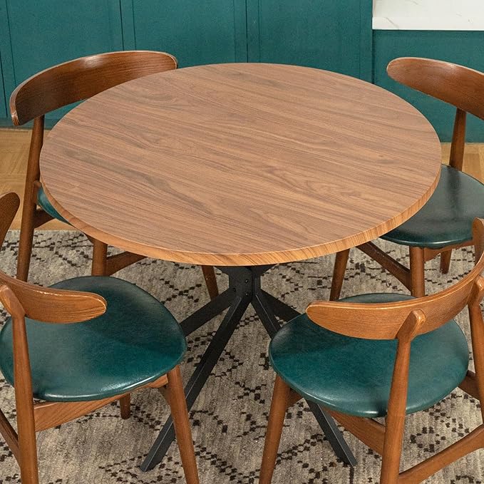 DKLGG Round Dining Table, 39" Mid-Century Modern Round Kitchen Table for 4-5 People, w/1.18" Thickness Tabletop & Black Metal Legs Leisure Table for Kitchen Dining Restaurant Furniture
