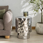 SAFAVIEH Couture Collection - Janalee Chrome Hammered Steel Accent Table, Round Side Table, Sculptural Modern Design, Fully Assembled (SFV7912A)