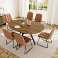 HIPIHOM Extendable Round Dining Table Set for 6 People, 43.3"-59.1" Extendable Kitchen Table with 6 Upholstered Chairs, Space Saving for Kitchen Dining Room (Walnut Table+6 U-Shaped Brown Chairs)
