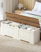 Hzuaneri 59" Storage Chest, Storage Bench Trunk with 2 Hinges, Wooden Box, Lift-Top Chest Organizer, Shoe Bench for Entryway, Bedroom, Living Room, Rustic White SB01514X