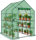 Outvita Walk-in Greenhouse, Outdoor Durable PE Plant Green House for Frost Protection with 3 Tiers 8 Shelves, Shelf Clips, Roll-up Zipper Door, 56"x56"x77" Green