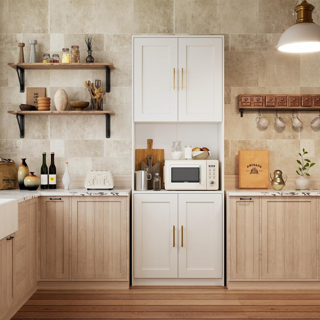 85" Kitchen Storage Cabinets,Corner Pantry Cabinet,Tall Bathroom Cabinet,Farmhouse Storage Cabinet with Countertops Suitable for Apartments/Dining Room/Small Spaces (2, White, 85" H)