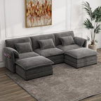 Modular Sectional Sofa, 111'' U Shaped Couch, Chenille Sofa with Movable Ottoman for Apartments, Living Room and Commercial Space, Dark Gray