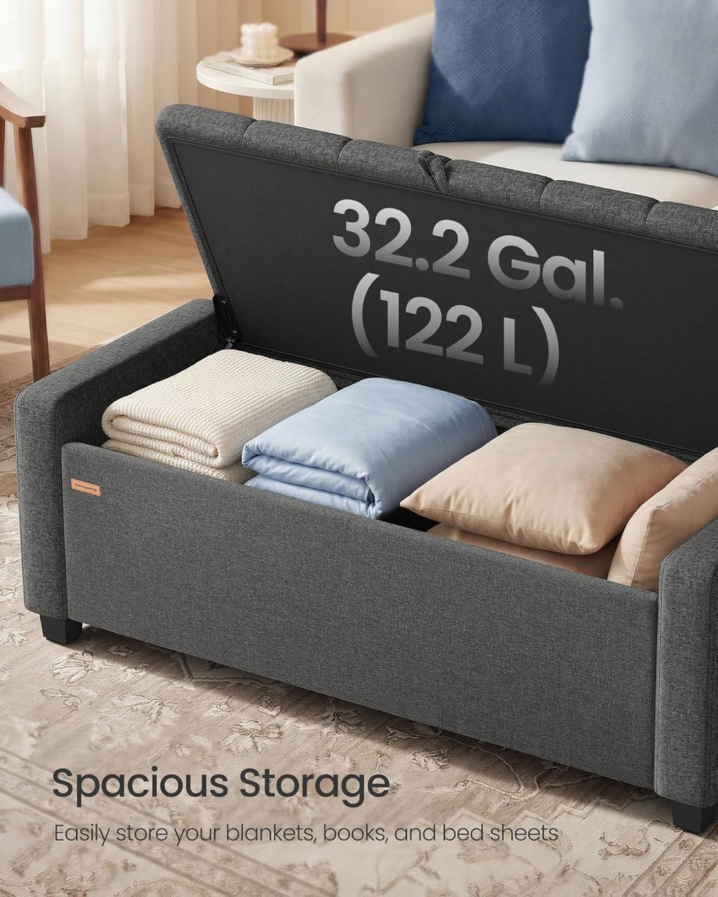 SONGMICS Storage Ottoman,ULOM511GN01 | Buttons Decoration, Non-Slip Foot Pads, 661.4 lb Load Capacity, Slate Gray, MACEO Collection ULOM511GN01