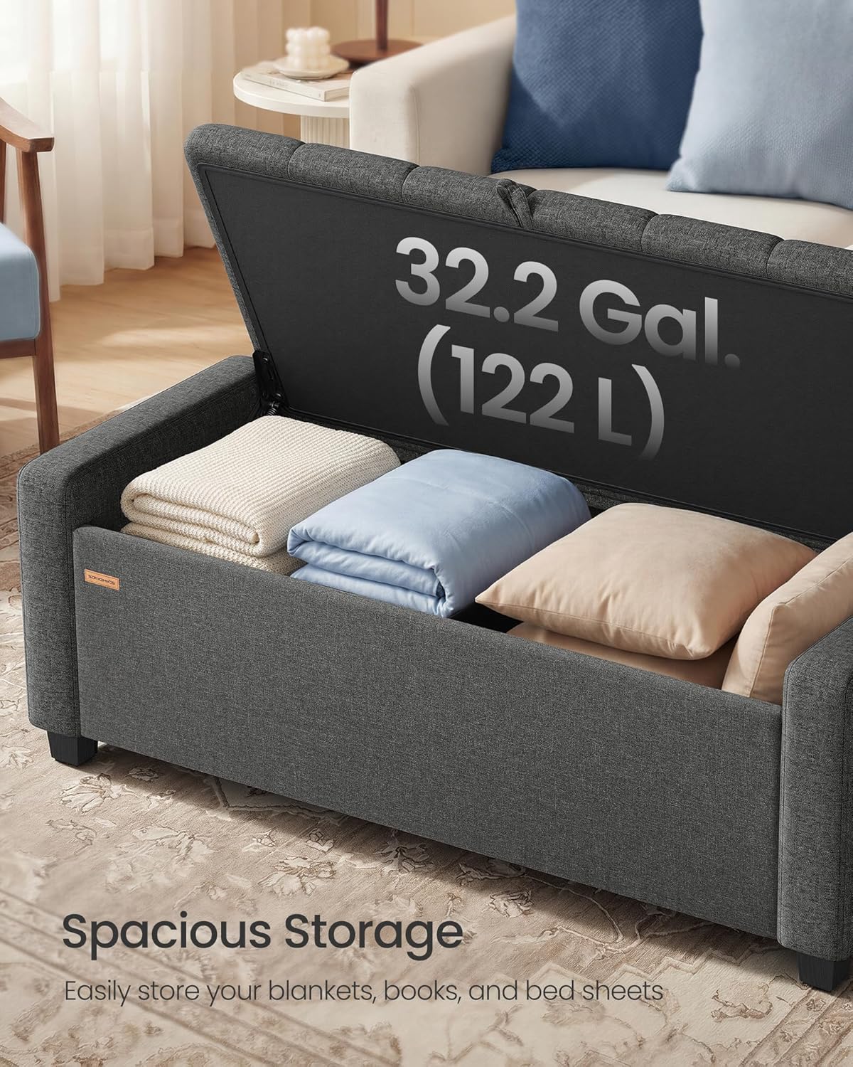 SONGMICS Storage Ottoman,ULOM511GN01 | Buttons Decoration, Non-Slip Foot Pads, 661.4 lb Load Capacity, Slate Gray, MACEO Collection ULOM511GN01
