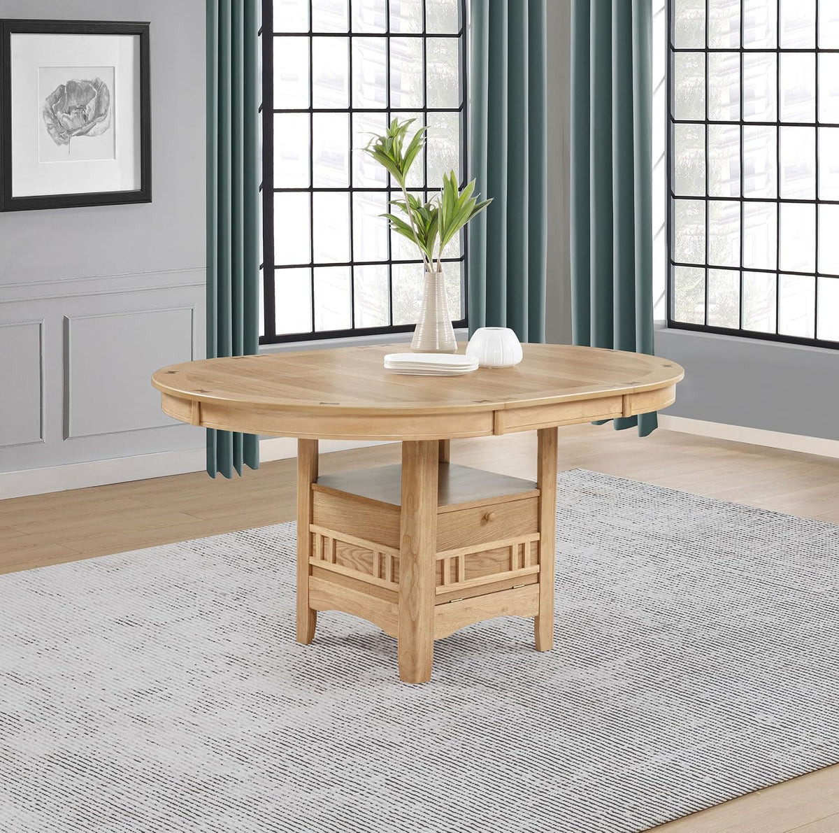 Coaster Home Furnishings - LAVON - Wood - Oval Extendable Dining Table with 18-Inch Extension Leaf, Storage Shelf & Closed Storage - Kitchen & Dining Room - 60-Inch - Light Oak - 106620