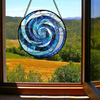 Stained Glass Window Hanging - Blue Abstract Swirl Suncatcher for Doors Garden Patio Unique Sun Catchers Decor Christmas Mother's Day Birthday Gifts for Women Men Mom Nana Friend 7.8 in