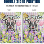 Happy Easter Dog Garden Flag Boston Terrier Spring Flags Buffalo Plaid Bunny Eggs Yard Flag for Outside 12x18 Double Sided Small Decorative Floral Outdoor Flag