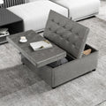 LINLUX Grey Leather 36 Inch Square Large Living Room Lift Top Ottoma | LINLUX Tufted Upholstered Shoe Storage Entry Bench, Bed Benches For Foot Rest, Lift Footrest For Dorm Bedroom Office