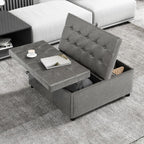 LINLUX Grey Leather 36 Inch Square Large Living Room Lift Top Ottoma | LINLUX Tufted Upholstered Shoe Storage Entry Bench, Bed Benches For Foot Rest, Lift Footrest For Dorm Bedroom Office