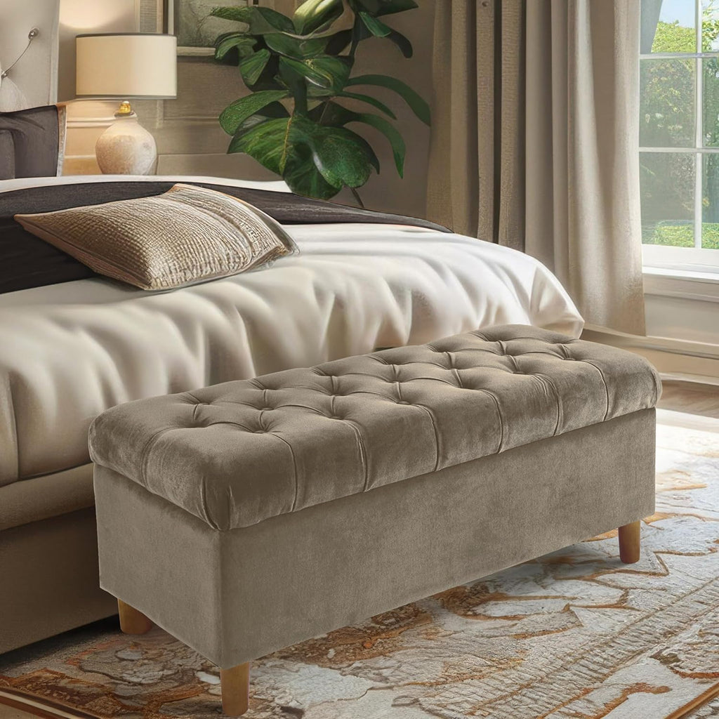 HomePop 40" Ainsley Button Tufted Storage Bench - Fawn Velvet