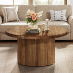 Tribesigns 31.5" Round Coffee Table for Living Room, Farmhouse Circle Center Cocktail Table with Fluted Drum Base, Wooden Living Room Furniture for Apartment, Small Space, Brown