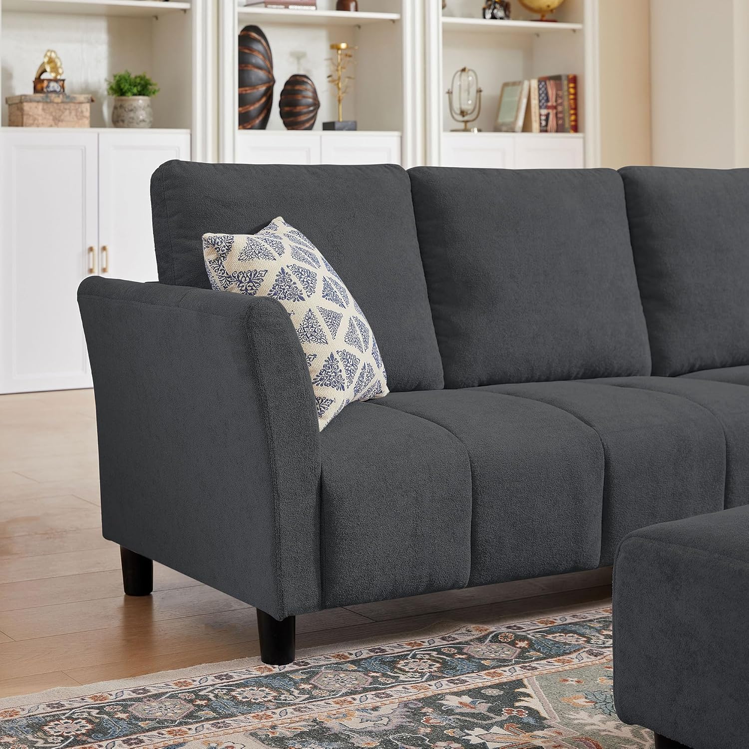 102" Convertible Sectional Sofa Couch, L Shaped Couch with Back Cushions, Modern Upholstered 6-Seat Reversible Sofa Set for Living Room, Apartment, Office, Dark Grey