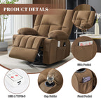 Oversized Recliner Chairs for Adults, 270° Swivel Rocker Recliner with Heat and Massage Lazy Boy Recliner,Recliner Chairs Single Sofa Seat with Cup Holders (Brown,Electric)