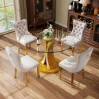 5-Piece Dining Table Set with 39In Tempered Glass Table and 4 Velvet Upholstered Chairs, Modern Scandinavian Furniture for Dining Room Kitchen(Beige&Gold)