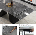 Telescoping Faux Marble Table 63-94.49" Adjustable Length 8-10 People Heavy Duty Carbon Steel Base for Kitchen Dining Room Family Party (62.99''-94.48'' Bonnes)