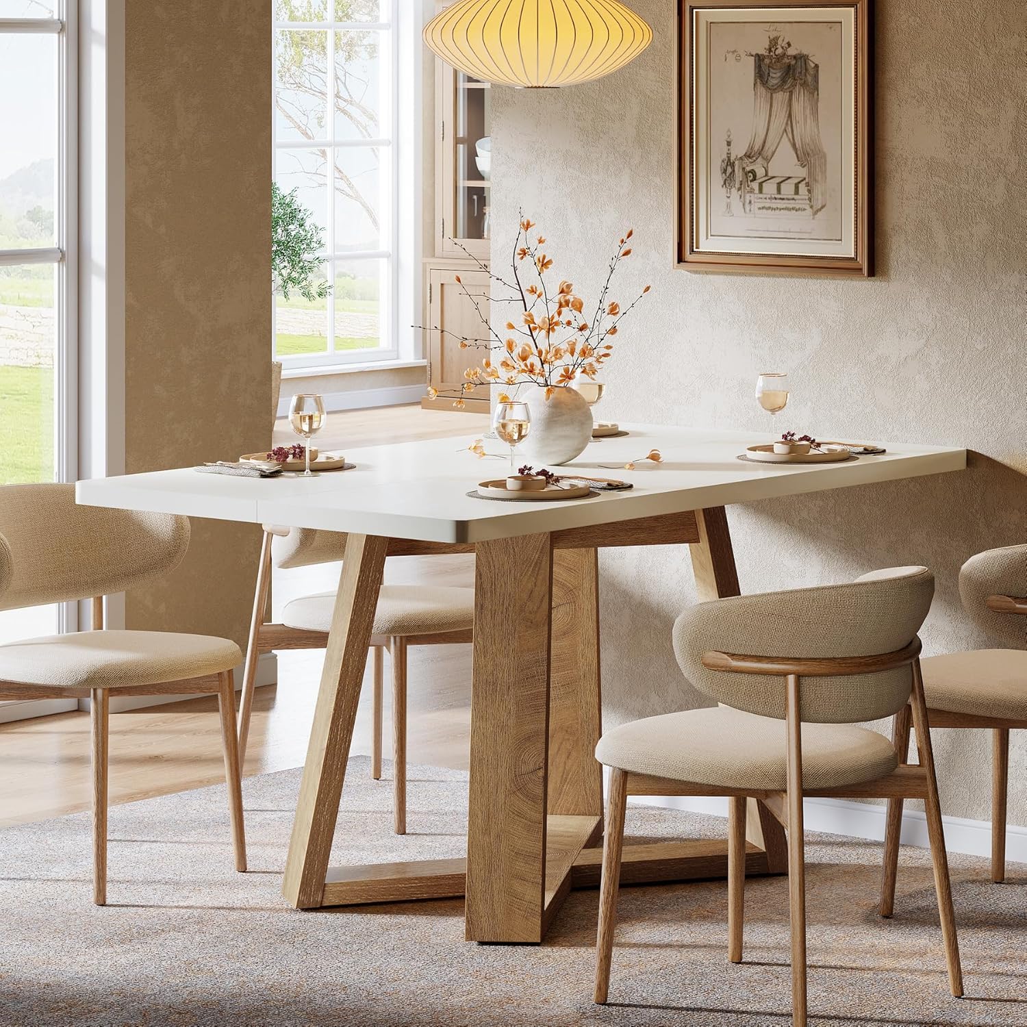 Tribesigns 47-Inch Dining Table for 4 People, Modern Kitchen Table with Wooden Legs, Dinner Table for Kitchen, Dining Room, Small Space, White and Brown