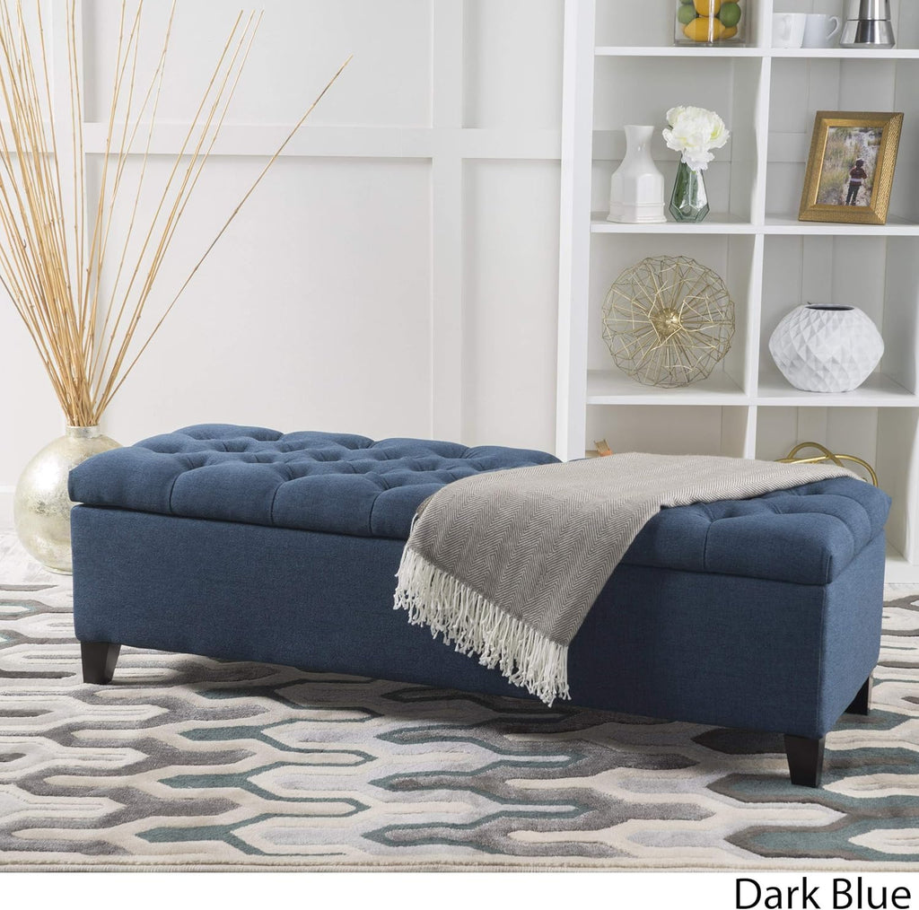 Christopher Knight Home Ottilie Fabric Storage Ottoman, Dark Blue, 17.75"D x 51.5"W x 15.75"H