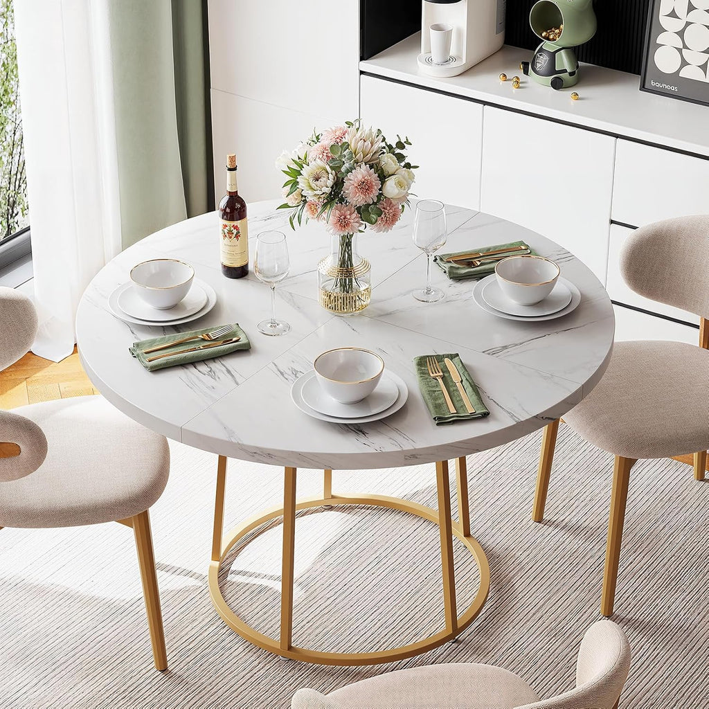 ONBRILL Round Dining Room Table, 47.24 Inch Kitchen Table for 4