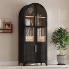 71" Tall Arched Pantry Cabinet with Glass Doors and Adjustable Shelves, Farmhouse Arched Pantry Cabinet with Drawer for Kitchen, Dining Room, Living Room, Bathroom, Black
