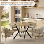 MECHYIN 42'' Round Dining Table for 2–4, Farmhouse Round Kitchen Table with Storage Shelf, Pedestal Dinner Table, Wood Top & Metal Base, Small Space Table for Apartment, Dining Room, Light Oak