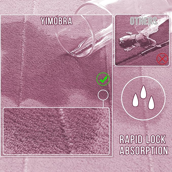 Yimobra Long Bath Mat 44"x24", Super Soft Quick Dry Memory Foam Bathroom Rug, Water Absorbent, Non Slip Backing Machine Washable for Tub Shower, Thick Comfort Support, Mauve