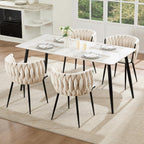 Velvet Dining Chairs Set of 4 with Black Metal Legs,White | Modern Accent Chairs with Upholstered, Woven Backrest, for Living Room, Dining Room, Kitchen,Easy and Quick Assembly
