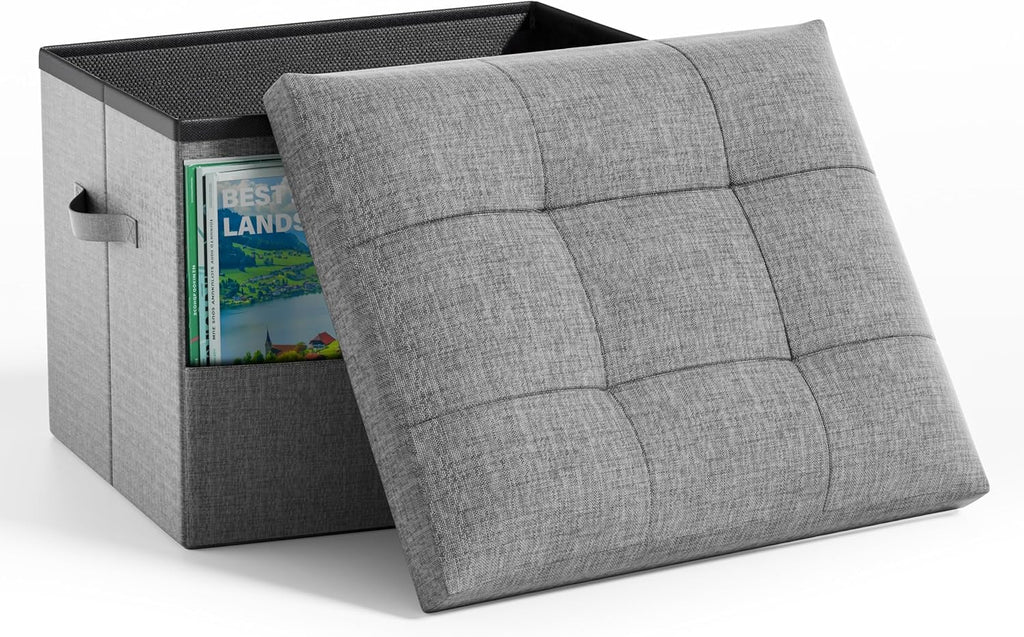 Dayacoco Storage Ottoman Foot Rest Stool, Holds Up to 350lbs, 43L, Foldable | Small Ottoman with Storage, Foot Rest Stool with Thicker Foam Padded Seat, 17x13x13in, Drak Gray