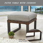 LOKATSE HOME Patio Ottoman Wicker Outdoor Footstool Rest Small Seat Rattan Furniture Cushioned Coffee Table Steel U-Shape Legs for Garden Yard Lawn Deck Poolside