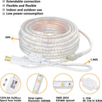 SURNIE LED Rope Lights Outdoor Waterproof Warm White, 50ft Outside Bright Lighting Cuttable Connectable Flexible 110V Cool Clear Flat 3000K, Indoor Deck Patio Christmas Camping Decor, Not Tube Rope
