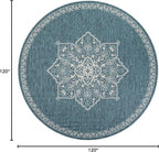 Unique Loom Outdoor Traditional Collection Area Rug - Antique (10' Round Teal/Ivory)