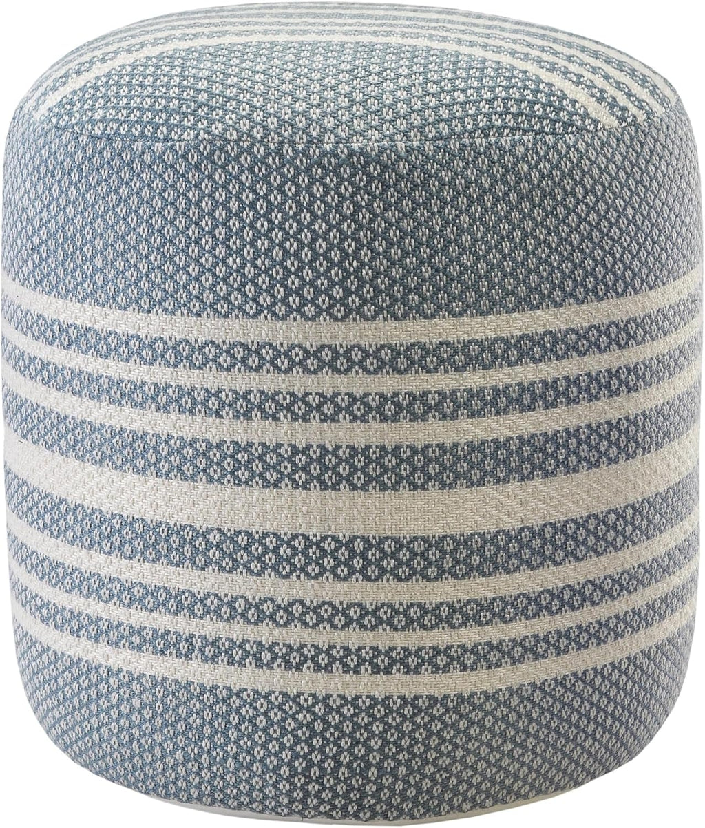 LR Home Simple Stripe Indoor Outdoor Pouf, Blue/White/Pink/Black, 20" x 20" x 20"