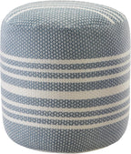 LR Home Simple Stripe Indoor Outdoor Pouf, Blue/White/Pink/Black, 20" x 20" x 20"