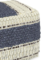 SIMPLIHOME Grady 18" Wide Square Pouf in Blue/Natural Wool and Cotton | Contemporary footstool, extra seating for living room with polystyrene bead filling, assembled; floor cushion or accent seat.