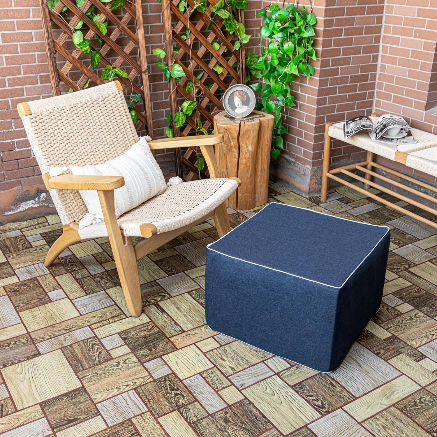 20x14 In Outdoor Square Ottoman – Lightweight Patio Ottoman Footrest with High-Density Foam Filler Perfect as Waterproof Footstool or Extra Seating for Decks, Gardens, or Poolside (Navy Blue)