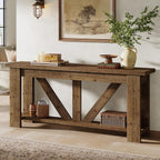 Solid Wood Sofa Table, 70.9 Inches Extra Long Console Table with 2 Tiers Storage Shelves, Rustic Entryway Table Behind Couch Table for Living Room, Hallway, Foyer, Brown