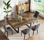 7-Piece Extendable Dining Table Set for 6, 63-78 Inch Rustic Brown Kitchen Table Set with 6 Grey Tufted Chairs Farmhouse Wood Expandable Dining Room Table Set 6 for Kitchen Dining