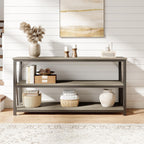 IDEALHOUSE Industrial Entryway Table, 47 in Narrow Long Console Table with Storage, 3 Tier Wood Console Table for Living Room, Farmhouse Sofa Tables Behind Couch, Hallway Table for Foyer-Grey