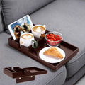 Nnewvante Couch Insert Tray, 2-in-1 Insert & Flat Sofa Organizer Bamboo with 4 Compartments,Fits Seat Gaps or Ottomans,for Snacks, Drinks, Remotes,15.35x9.84-inch,Brown