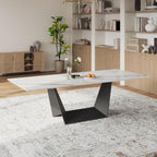 Modern Expandable Dining Table - 63" to 95" Extendable Dining Room Table for 6-12, Glossy White Sintered Stone Top with Black Carbon Steel Base, Easy Assembly Kitchen Table Only