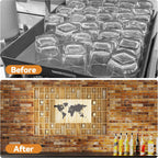 68 Large World Map Shot Glass Display Case Rustic Shot Glass Holder 37x 24.4in Brown Wood Shelf for 2 Different Sizes Glasses Shelf Wall Mount Storage Cabinet for Bar Home Kitchen